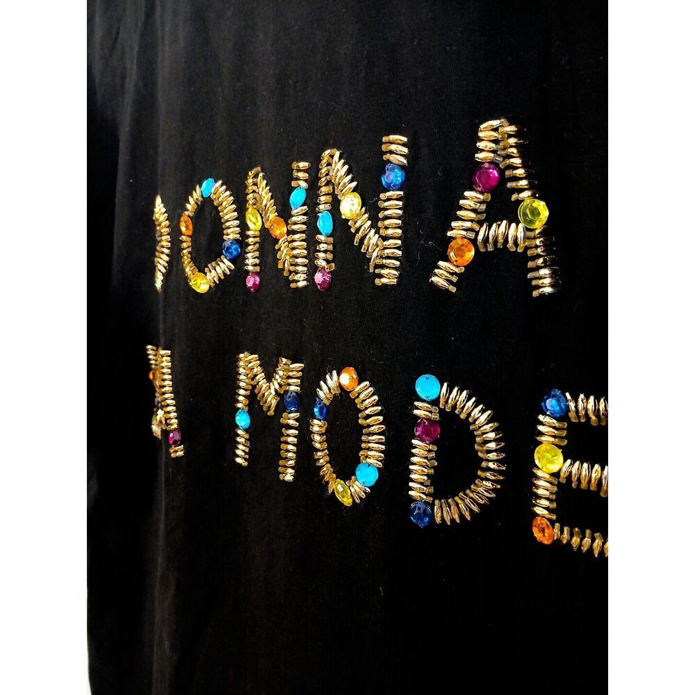 Donna La Mode Jeweled T-shirt Size L Black GOLD BEADED Super Fancy Bling Party - Picture 3 of 13